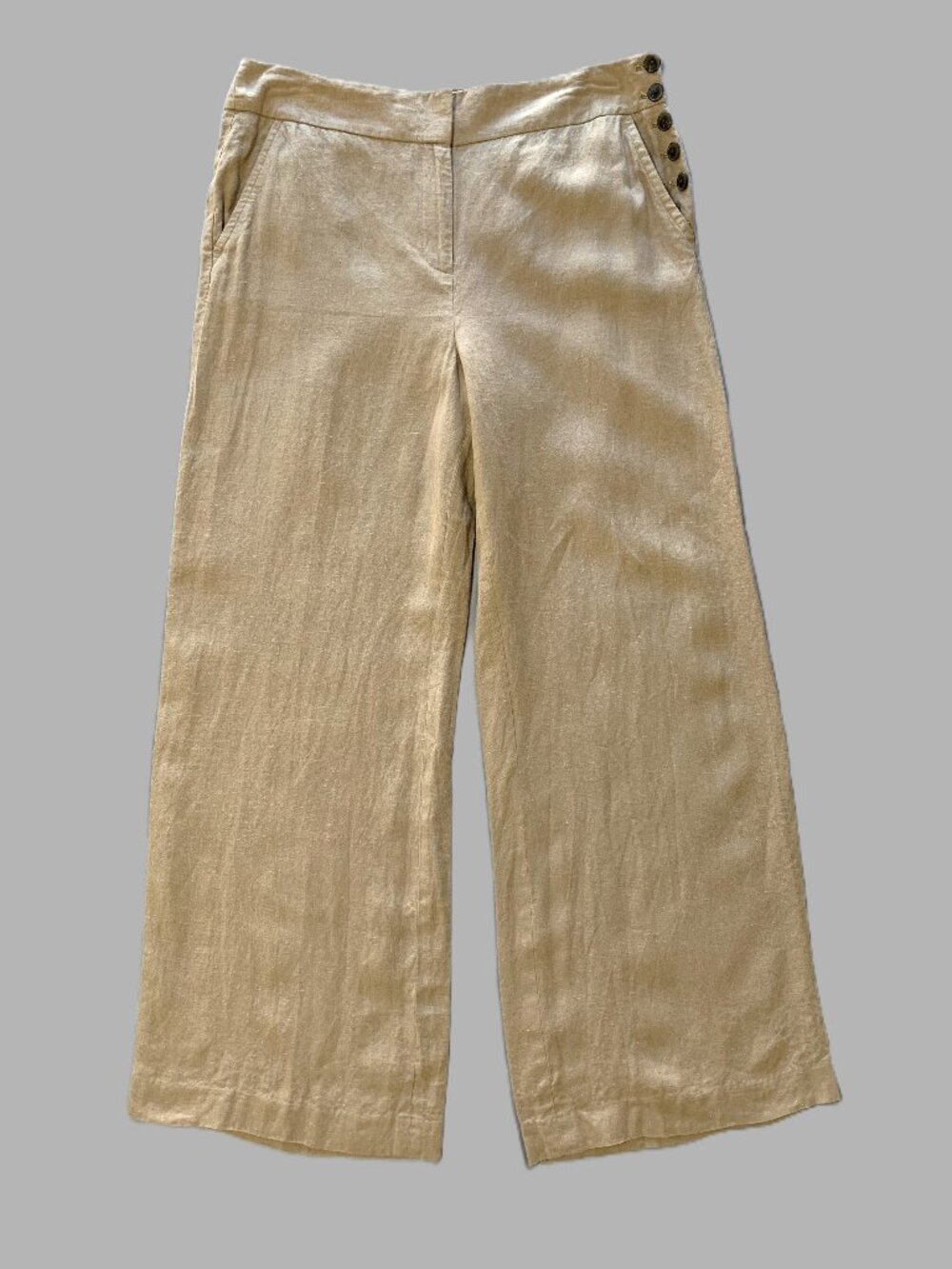 Talbots 100% Linen Women Wide Leg Beige Pants Size 14 Coastal Grandma Resortwear